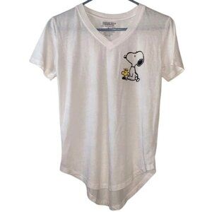 Snoopy & Woodstock V-Neck T-Shirt S White